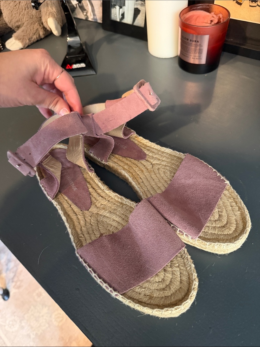 Saks Fifth Avenue Mauve Suede Ankle-Strap Espadrille Sandals